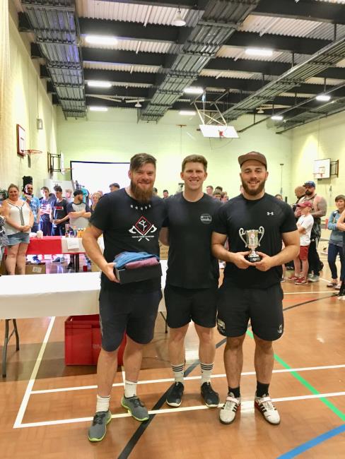 Strong men Adam James, Carl Rees and Chris Shousha