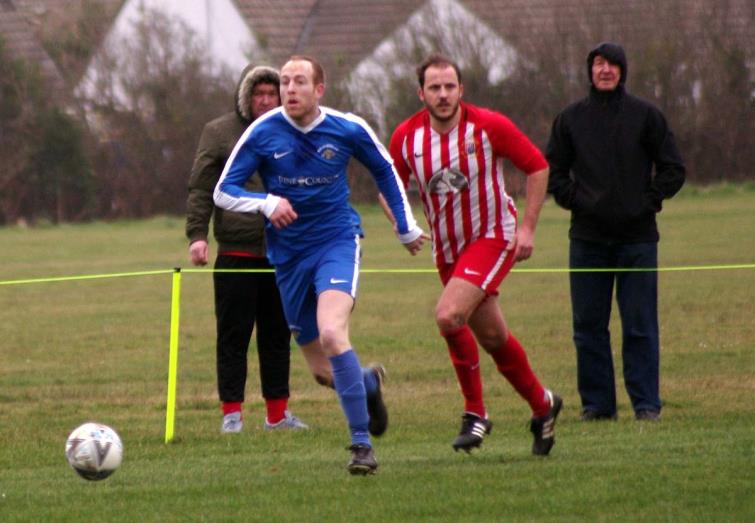 Adam Hawkins scored twice for Merlins Bridge