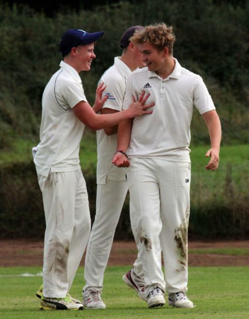 Aled Phelps is congratulated on     his hat-trick 