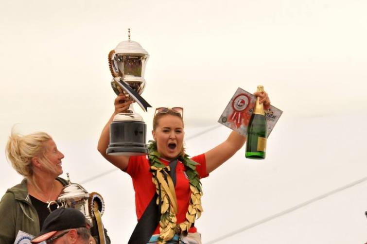 Alice Bevans celebrates victory