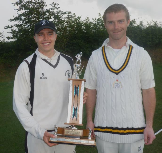 Man of the match Ashley Sutton with Llangwms top man Will Beresford