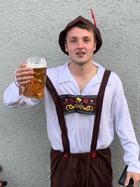 Ben Joyce celebrates his try hat-trick for St Davids