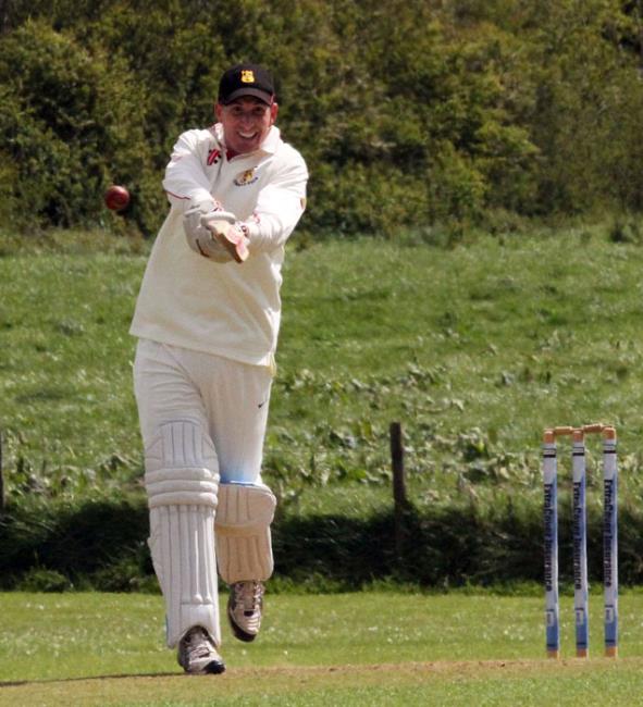 Carew 2nds top scorer Gareth Lewis hits a six. Picture by Susan McKehon