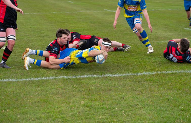 Gethin Jenkins stretches over for a try for Aberaeron