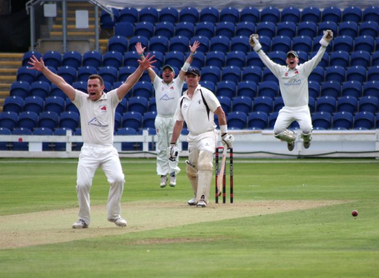 Gregg Miller is trapped LBW