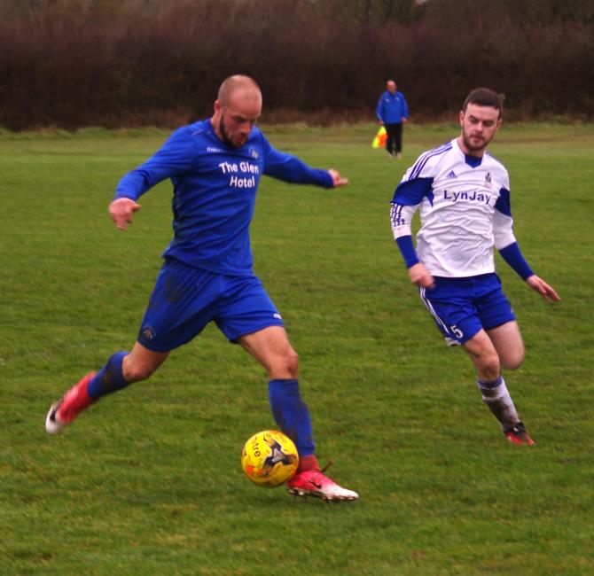 Hat-trick hero Nathan Greene has a shot for Merlins Bridge against Angle