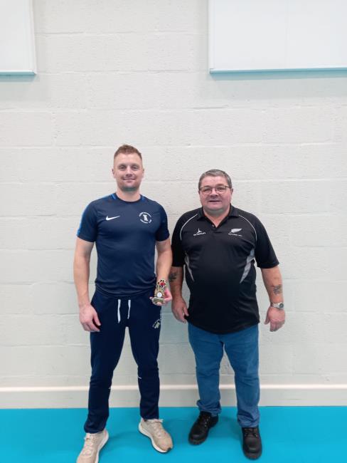 Top batsman Dai Davies with organiser Peter Davies