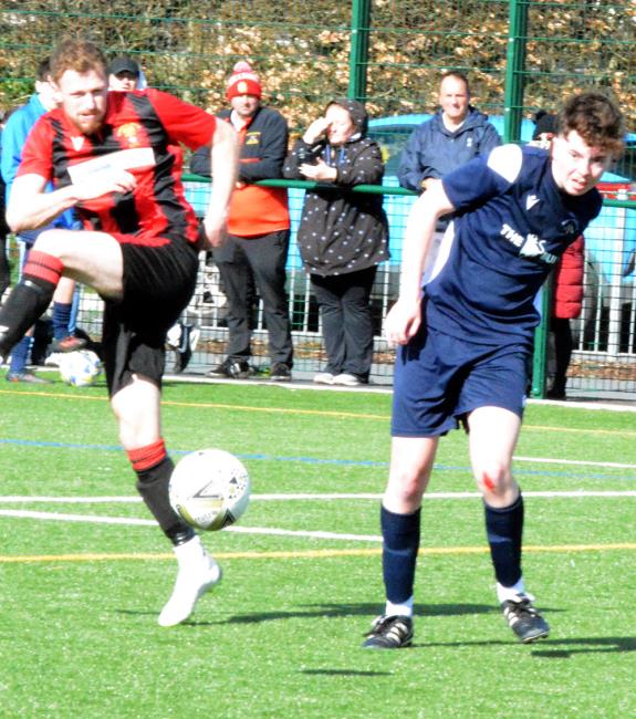Rhys Dalling scored twice for Goodwick against Merlins Bridge. Picture Gordon Thomas