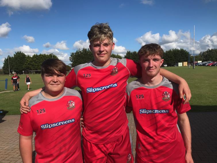 Try scorers, Dan Davies, Max Boswell and Mark Jones of Pembroke