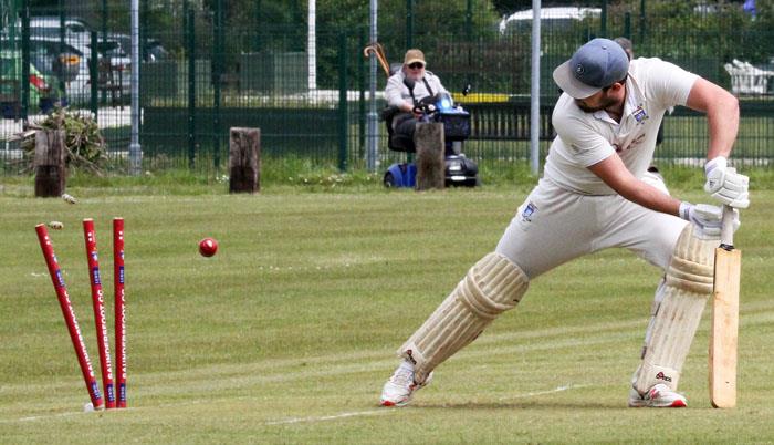 Danny Caine bowled by Nathan Banner. Picture by Susan McKehon