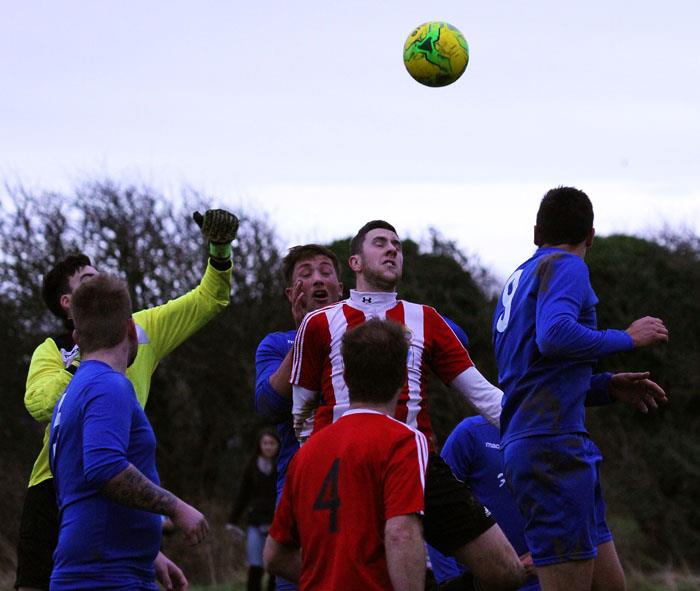 Div 2 semi final action between Saundersfoot and Merlins Bridge 2nds. Picture by Susan McKehon