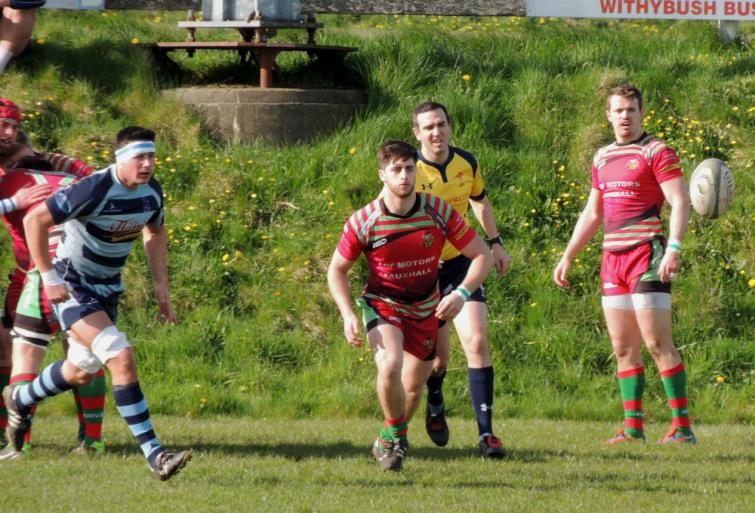 Dunvant scrum half Ben Ley gets his backs going