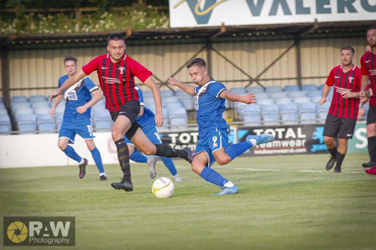Ben Fawcett scored twice for Haverfordwest County. Picture Matthew Kelly of Rawphotography
