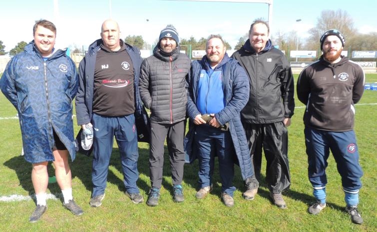 Six handsome Seagulls coaches - Tom Meredith, Nathan Jenkins, Huw Evans, Romeo Colella, John Bonner and Chris Shousha