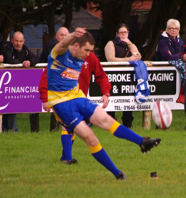 Laugharne kick for goal at Pembroke