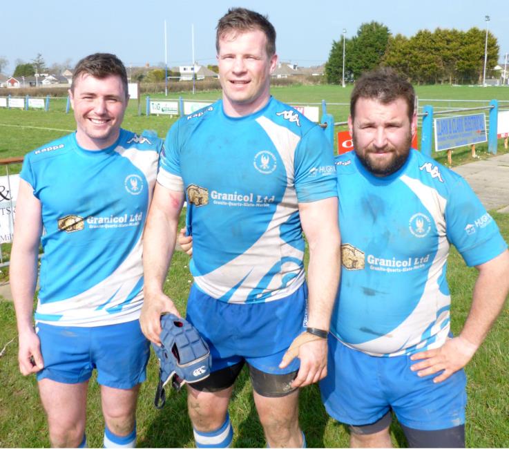 Haverfordwest try scorers Ben John, Lewis Wood and Jamie Zambas