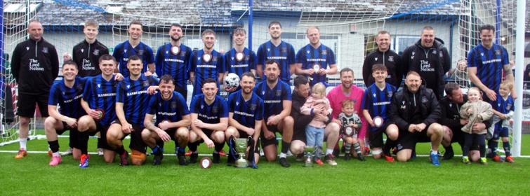 Hakin United pose with the Senior Cup trophy