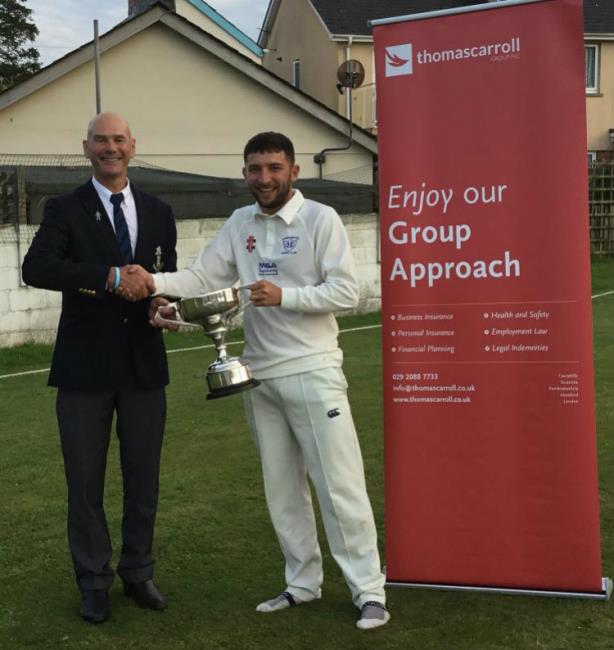 Herbrandston skipper Ryan Davies receives the Division 3 trophy