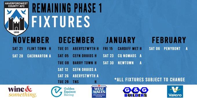Haverfordwest County - Remaining JD Cymru Premier Fixtures