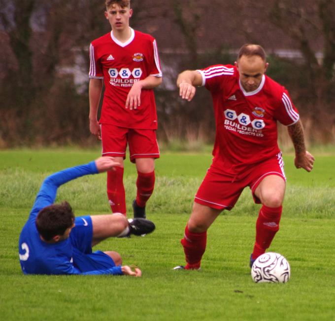 Defender Steve Allen is strong in defence for The Dragons against Narberth