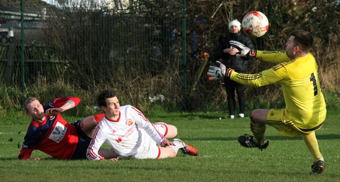 Ian Derbyshire fires a shot just wide of the target for Carew against West Dragons