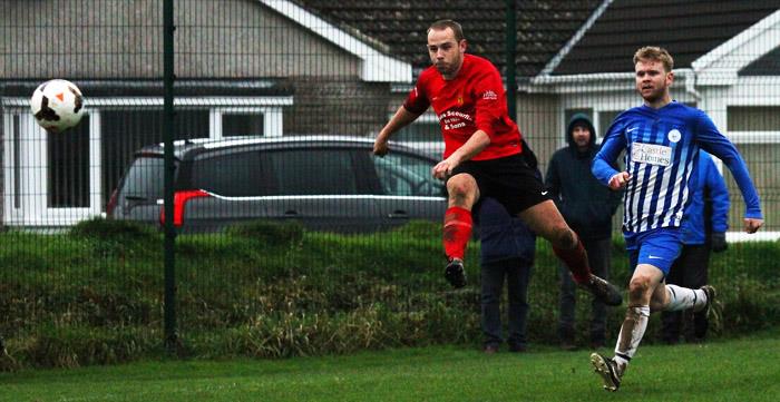 Jordan Richards fires in Carews fourth goal against Narberth