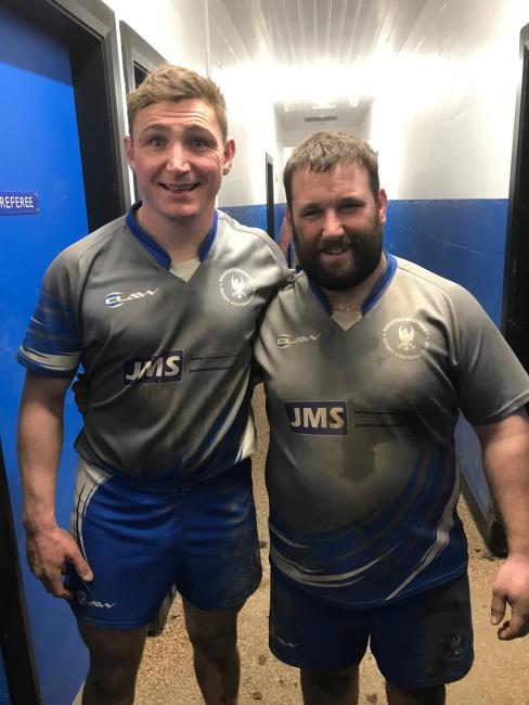 Try scorers Matthew John and Jamie Zambas for The Blues