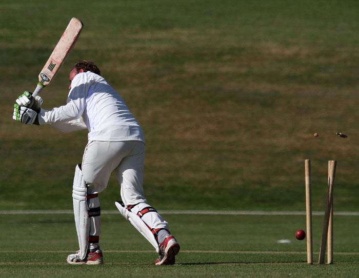 Llechryd bowler takes the wicket of Paul Mansbridge
