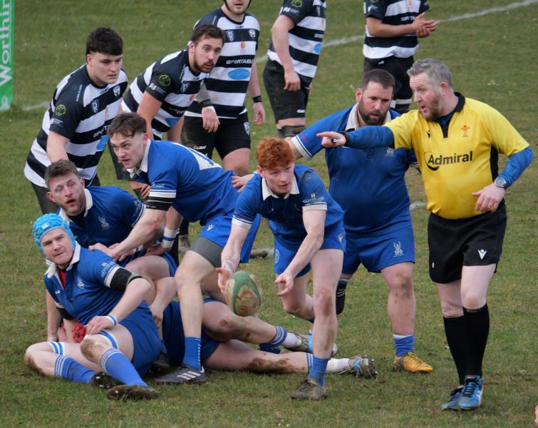 Ioan Hawkridge- Jones gets the ball away. Picture William John