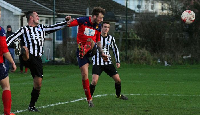 Iwan Izzards scores with a header. Picture by Susan McKehon