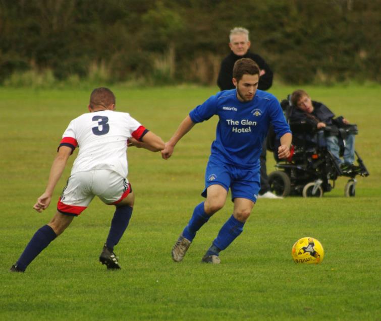 Joey George raids the wing for Bridge against Lamphey