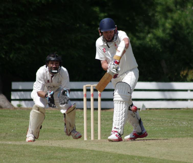 Jonathan Twigg plays a forward defensive stroke for Llangwm