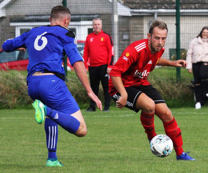 Jordan Richards scored for Carew who beat Tenby in Senior Cup. Picture by Susan McKehon