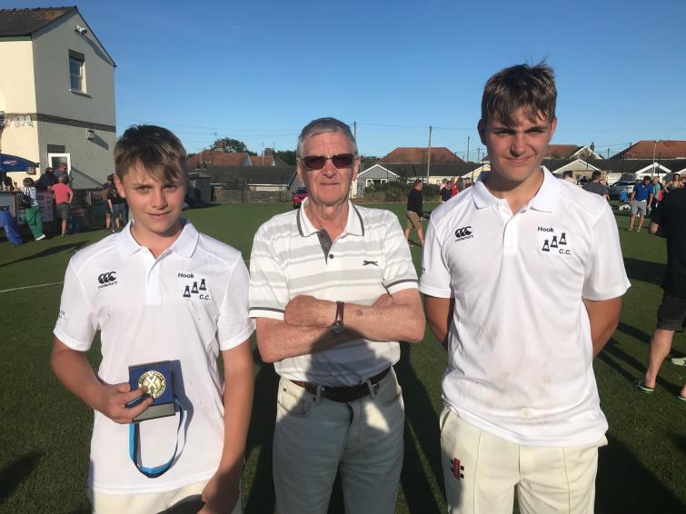 Jack and Joe Phillips with grandad Colin, the former Llangwm all-rounder
