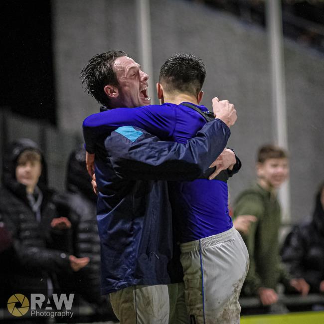 Ben Fawcett celebrates with teammate Jack Wilson