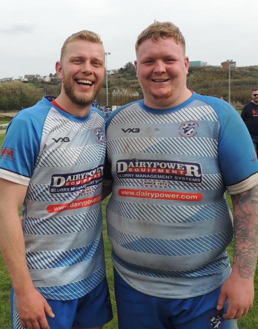 Fishguard try scorers Jamie Jenkins and Adam Bowen