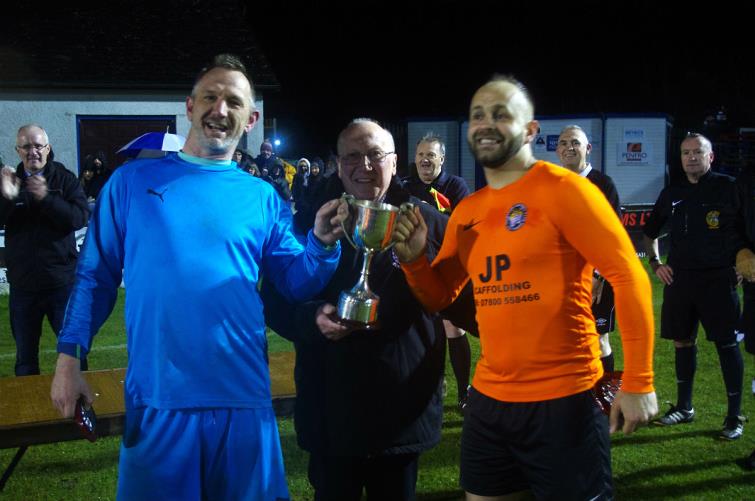 Steve Allen and Jim Payne receive cup from Keith Scourfield