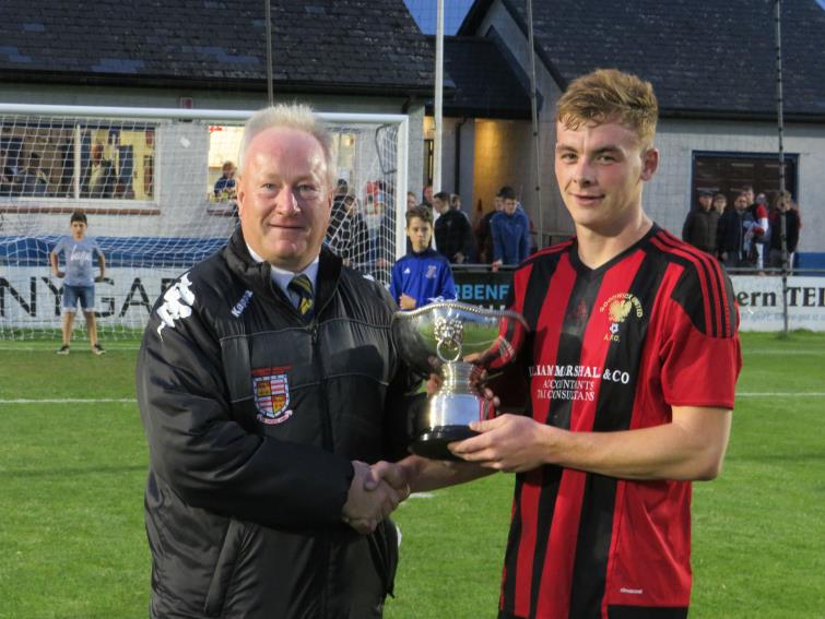 Steff Haves receives Jubilee Cup off Steve Briers