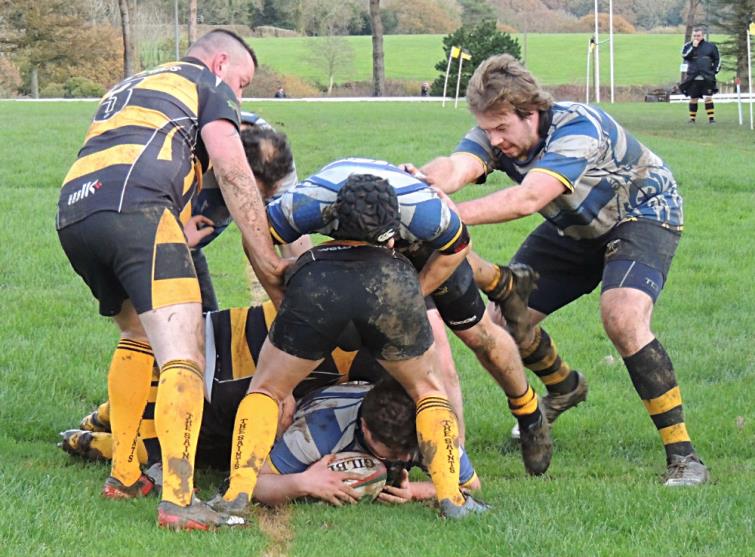 Ollie Davies goes close for Llangwm