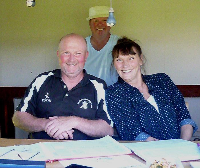 Scorers Ian Milsom and Julie Davies, with Micky Marsh