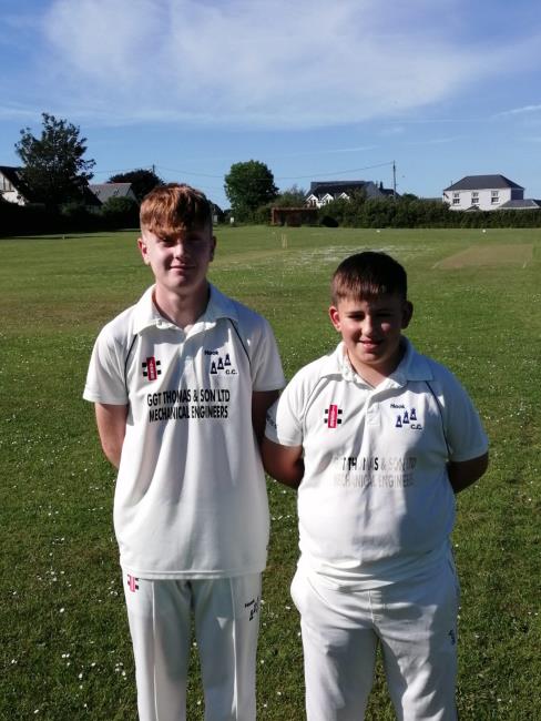 Rhys Phelps (right) with fellow 13 year old bowler Oscar Willington