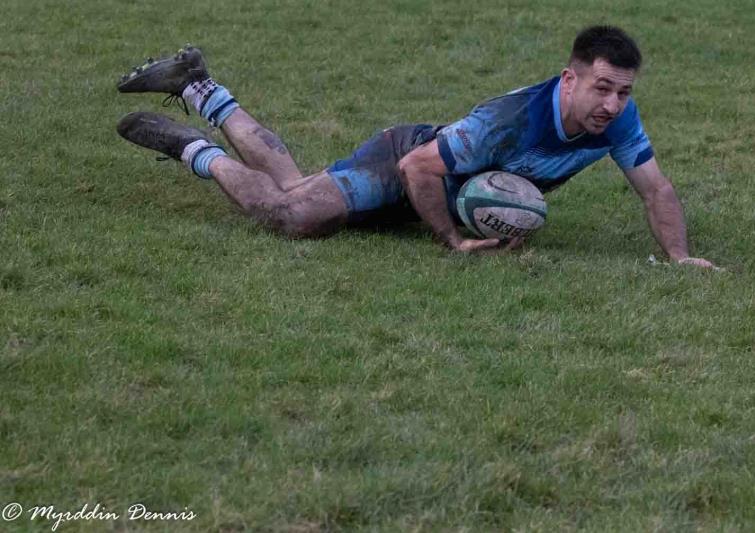 Lewys Gibby - scored a vital try for Narberth (Myrddin Dennis)