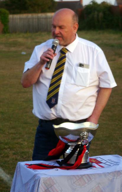 League Secretary Ian Baker talking at the post match presentation