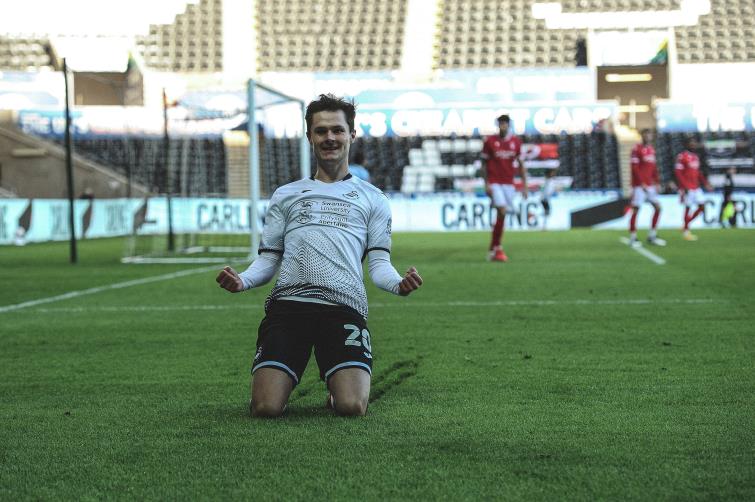 Liam Cullen celebrates