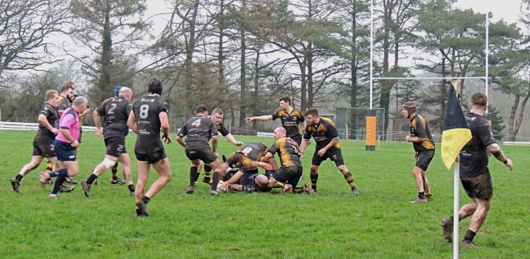 Llangwm skipper Gethin Thomas leads some solid defence