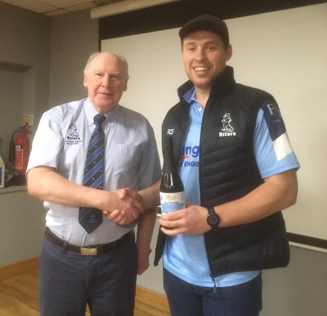 Narberth man of the match Jon Rogers and chairman Rob Basher Lewis