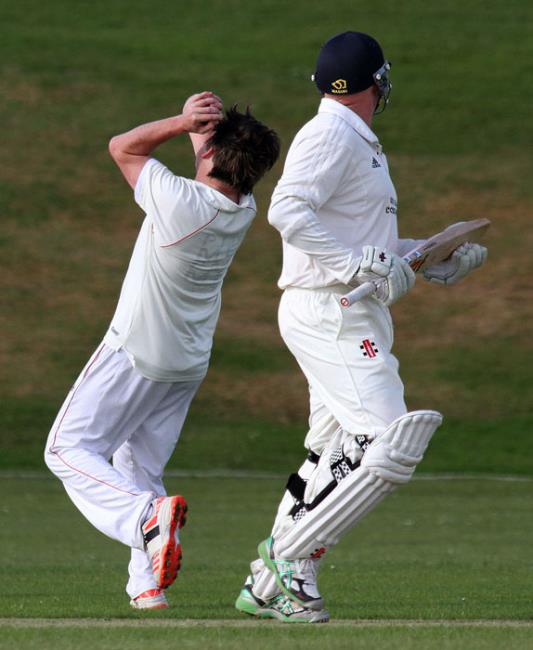 Matthew Davies takes a superb return catch to remove Steve Lewis
