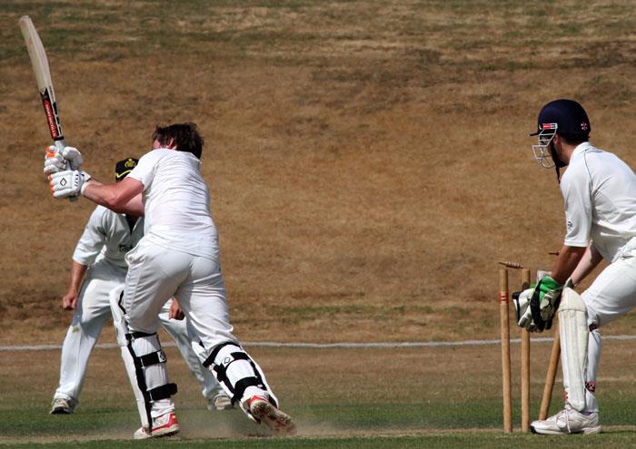 Matthew Davies losing his wicket to the bowling of Luke Brock