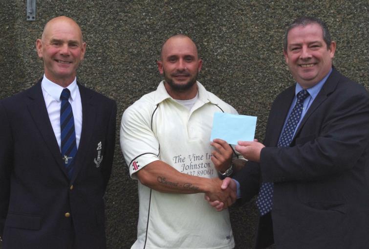 PCCC chairman Paul Webb (left), Daniel Sutton (centre) receiving £50 voucher from Thomas Carroll account executive Brian Hawkins