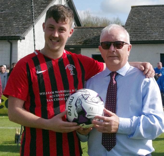 Manderwood Man of Match - David Picton presents match ball to Rhys Jones